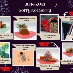 Items from the "Sorry Not Sorry" Smartass and Sass June 2021 Box